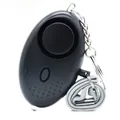 Black oval personal alarm with metal keychain and grey wrist strap for women self-defense - Black