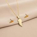 Golden stainless steel wing jewelry set featuring necklace and stud earrings - Minimalist Wings Shape Style
