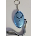 Light blue personal security alarm with silver keychain and gray wrist lanyard - Lake Blue