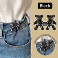 Black bear-shaped waist tightener button for jeans with no-sew removable metal hooks - Black