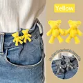 Yellow bear-shaped waist tightener button for jeans with removable no-sew clip - Yellow