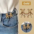 Golden bear waist buckles for jeans with a seamless, detachable metal button design - Gold