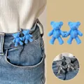 Blue bear-shaped waist tightener button for jeans with no-sew removable design - Blue