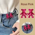 Rose red cartoon bear waist cincher buttons for jeans size adjustment on denim pants - Rose Red