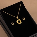 Golden sun motif necklace and matching stud earrings set in a velvet jewelry box - Minimalist Sun Pattern Style(X478)