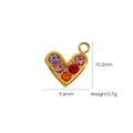 Golden heart pendant with colorful rhinestones measuring 10.2mm by 9.6mm for DIY jewelry - Flat Ring Heart (YTP241113-MIX)