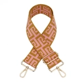 Adjustable wide replacement bag strap with pink and yellow geometric maze pattern - Pink Yellow Brown / Silver Clasp