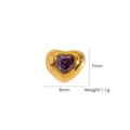 Golden heart pendant with purple zircon gemstone inlay, 8mm size and 1.1g weight - Purple Perforated Heart (YTH2406061-PP)