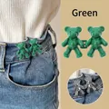 Green bear shaped waist cincher for jeans with a sew-free detachable button design - Green