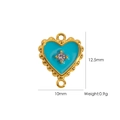 Golden heart pendant with turquoise enamel and crystal inlay, 12.5mm x 10mm size - Enameled Heart Double Hanging (YTP2410121-SBU)