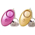 Pink and purple personal safety alarms with gold accents and wrist straps on white background - 2 Colors Set (Purple+Gold)