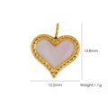 Golden heart pendant with pink shell inlay and bead trim detail showing 13.8mm dimensions - Vertical Ring White Shell Heart (YTH2404222-3)