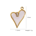 Golden heart pendant with white shell inlay and two vertical diamonds on white background - White Shell Heart Style 20 (YTH2404222-20)