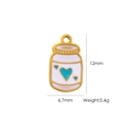 White enamel heart bottle charm in gold stainless steel with blue heart detail, 12mm size - Enameled Milk Bottle (YTP2506062-BL)