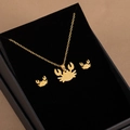 Golden crab jewelry set with necklace and stud earrings in stainless steel finish - Cartoon Crab Shape Style(X481)