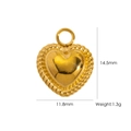 Polished golden heart pendant with twisted rope border and product dimensions - Heart Style 11 (YTP2408117-11)
