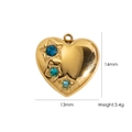 Golden titanium steel heart pendant with blue crystals and star engraving, 14mm size - Rhinestone Heart MIX1 (YTP7071)