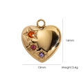 Golden heart pendant with orange pink and purple stars, size 14mm by 13mm, weight 3.4g - Rhinestone Heart MIX2 (YTP7071)