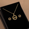 Golden geometric LOVE heart necklace and earrings set in a black velvet jewelry box - LOVE Hollow Round Style(X467)