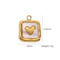 Golden heart pendant with light purple inlay and crystal detail, 12.5mm by 10mm size - Square White Shell Heart Style 16 (YTH2404222-16)