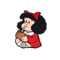 Spilla smaltata classica di Mafalda che beve tè mate con vestito rosso a pois - Stile Figura Misteriosa Con Giornale (CZ3747-4)