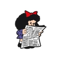 Broche émaillée Mafalda lisant le journal El Pais avec nœud rouge et robe à pois - Style De Personnage Mystère Avec Journal (CZ3747-5)
