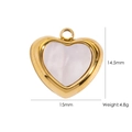 Golden heart pendant with white mother-of-pearl inlay and metal loop 15mm 4.8g - White Shell Heart Style 7 (YTH2404221-7)