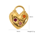 Golden heart-shaped titanium steel pendant with colorful rhinestones and textured finish - Rhinestone Heart Lock RD (YTP7160)