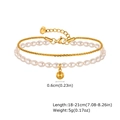 Detail of double-layer gold chain with white imitation pearl and 0.6cm round charm - Gold