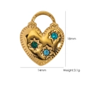 Golden heart-shaped titanium steel pendant with green and blue crystals for DIY jewelry - Rhinestone Heart Lock BU (YTP7160)