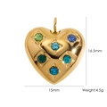 Golden titanium steel heart pendant with multi-color rhinestones, 16.5mm size - Rhinestone Heart BU (YTH2405171)