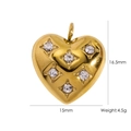 Golden heart-shaped titanium steel pendant with six star-set zircons 15mm x 16.5mm - Rhinestone Heart WT (YTH2405171)