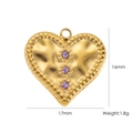 Golden heart pendant with wavy texture, purple rhinestones and 17mm width dimension - Rhinestone Heart PP (YTH2405173)