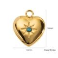 Golden heart pendant with starburst engraving and blue gemstone, 18mm height - Rhinestone Heart LBU (YTP2409021)