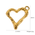 Gold heart pendant with wavy liquid metal texture measuring 21.4mm wide and 2.2g - Hollow Heart (YTP7195)