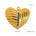 Gold heart pendant with blue rhinestones and vertical stripes, 19.4x21.2mm size - Rhinestone Heart BU (YTP2411065)