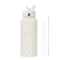 Borraccia sportiva 1L in acciaio inox leopardata crema con cannucce e spazzola di pulizia - Bianco Avorio 23N2