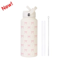Borraccia sportiva termica da 1L bianco crema con fiocchi rosa e set di cannucce - Bianco Avorio 23P2