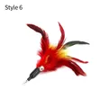 Colorful feather wand replacement with red yellow green plumes and small silver bell - Feather 6 / [product Attributes] This Product Is A Replacement Feather Head For A Pet Cat Toy. The Main Body Is Composed Of Bright Red Yellow And Green Feathers. The Feathers Are Fixed At The Base With Black Plastic Clips And A Small Silver Bell Is Attached Above The Clips. A Metal Ring Is Attached To The Bottom For Connecting To A Cat Toy. [visual Presentation] The Image Uses A Pure White Background With A Diagonal Composition Of The Single Item And Natural Lighting. Image Quality Is [high] With Rich Details And Clearly Visible Feather Texture. Aesthetics Are [medium] With An Overall Score Of [7.8]. Although The Clarity Is High The Pure White Background And The Way The Image Is Presented Are Rather Bland And Lack Brand Atmosphere. [text Content] The Text Groups Containing "style 6" (location Description) And "all Prices Listed Are For A Single Item" (marketing Description) Under The "to_remove" Category Are Both Chinese Text Added Later And Should Be Removed. [logistics Labels] Weak Magnetism/animal And Plant Quarantine. Due To The Presence Of A Bell The Product May Have A Weak Magnetism And Feather Products Are Subject To Animal And Plant Quarantine In Some Cross-border Regions. [infringement Risk] Product Infringement: None As It Belongs To General Pet Accessories. Background Infringement: None. 【product Parameters】the Specific Physical Dimensions Are Not Shown In The Picture Only The Style Is Marked As Style 6.