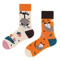 Funny mismatched animal jacquard socks featuring cute opossum and floral knitting patterns - One Size / Soft Opossum