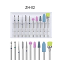 Detailed set of 10 tungsten alloy nail drill bits with brush in a storage box - Ceramic Diamond Mixed Set (ZH02)