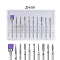 Detailed 10-piece nail drill bit set with diamond heads and brush in a storage case - Multi-shape Diamond Coating Set (ZH04)