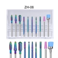 Macro shot of ZH-06 tungsten steel nail drill bits set with rainbow finish and brush - Rainbow Plated Alloy Set (ZH06)