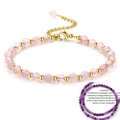 Detail of 6mm rose quartz beaded bracelet with gold lobster clasp and extension chain - Purple Jade