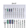 Detail of 10pcs nail drill bits set ZH-07 with various shapes and white storage case - Carbide Trimming Set (ZH07)