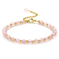 6mm rose quartz beaded bracelet with gold accents and adjustable lobster clasp chain - Rose Quartz