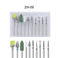 Detailed view of ZH-09 10pcs professional tungsten carbide nail drill bit set in storage case - Large Ceramic Precision Drill Set (ZH09)