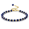 Adjustable 6mm lapis lazuli beaded bracelet with gold accents and lobster clasp closure - Lapis Lazuli