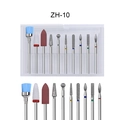 Close-up of 10pcs nail drill bit set ZH-10 with tungsten alloy and ceramic heads - Professional Cuticle Cleaning Set (ZH10)