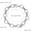 Dettaglio bracciale a catena in acciaio da 10 mm con chiusura a moschettone e misure - 20cm / Color Acciaio